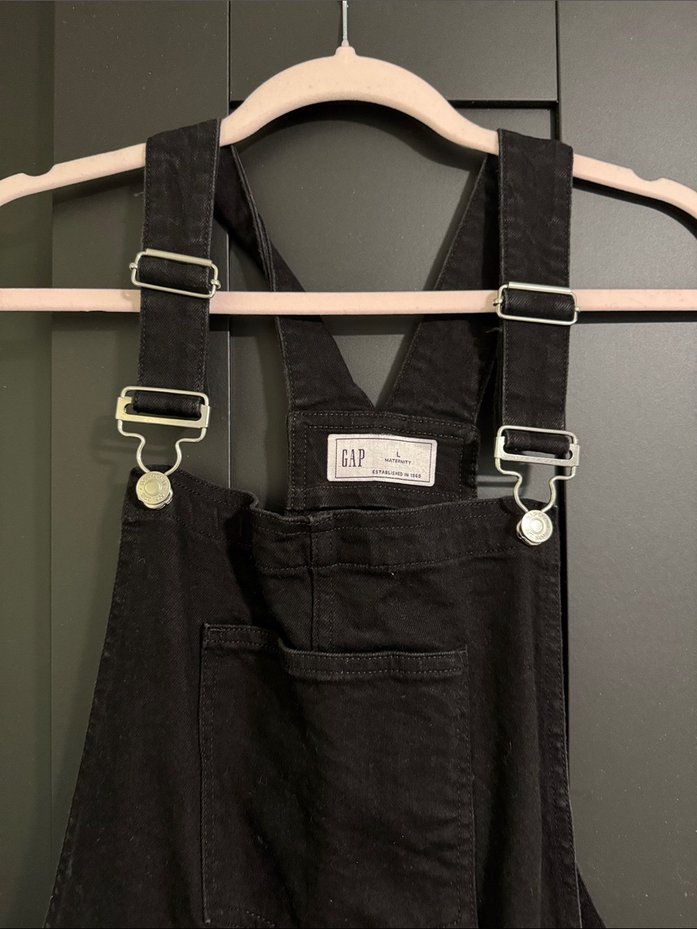 GAP Maternity Black Denim Dungaree Overalls with Metal Hardware